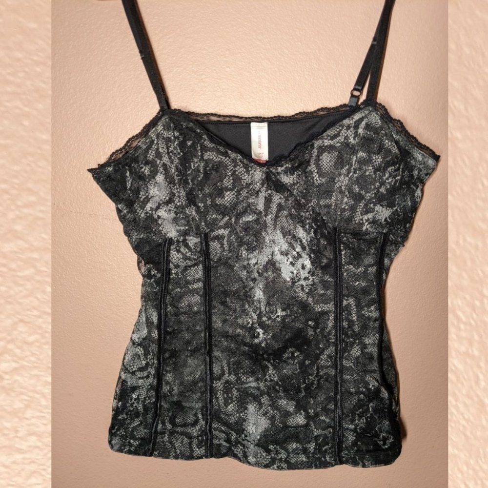 Black and Gray Lace Bustier Tank Top